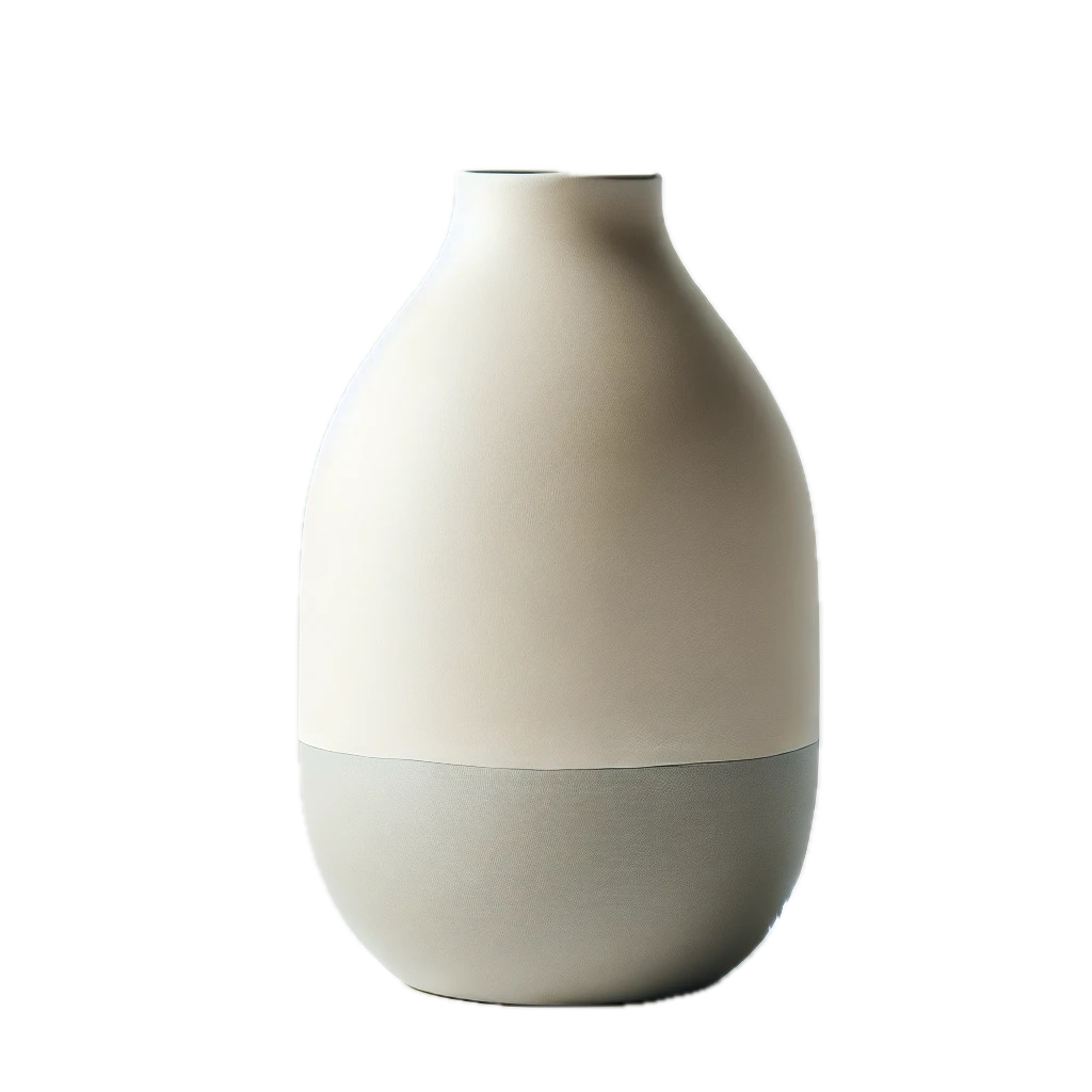 A gray vase of the oval form on a white background.