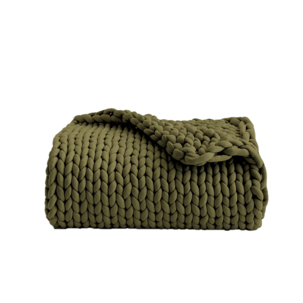 Green knitted wool blanket